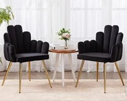 CIMOTA Black Dining Chairs Set Of 2 Velvet Upholstered Comfy Living Room Chairs Modern Finger Shape Back Vanity Chair With Arms For Makeup Room/Bedroom, 2PCS -Amazon Store 41qkQJ9EcL. AC