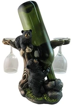 Gifts & Decor 10" Tall Climbing Black Bear Liquor Wine Glasses And Bottle Valet Holder Decorative Figurine