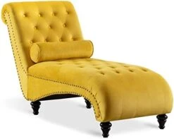 Paddie Velvet Button-Tufted Chaise Lounge Chair Leisure Sofa Chaise Chair W/Bolster Pillow, Nailhead Trim And Turned Legs For Indoor Living Room (Green) -Amazon Store 41qoQtai GL. AC