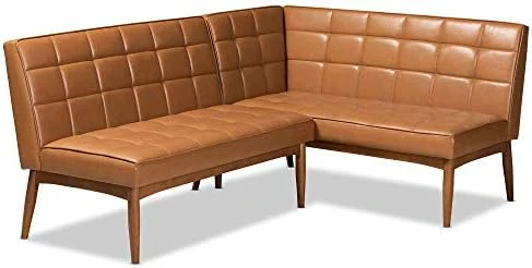 Baxton Studio Sanford Dining Banquettes Tan Faux Leather Upholstered And Walnut Brown Finished Wood 2-Piece Dining Nook Banquette Set 10 Baxton Studio Sanford Dining Banquettes Tan Faux Leather Upholstered And Walnut Brown Finished Wood 2-Piece Dining Nook Banquette Set - Image 8