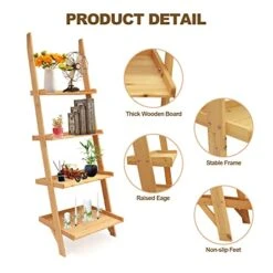 BIGTREE Ladder Shelf, Decorative 4-Tier Ladder Bookshelf, Storage Rack Shelves Wall Leaning Shelf, Free Standing Plant Flower Stand, Multifunctional Bookcase, For Living Room, Kitchen, Office -Amazon Store 41qrk785inL