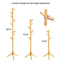 C&AHOME Bamboo Coat Rack Stand With 8 Hooks, Wooden Coat Tree Adjustable Sizes, Entryway Hall Tree Free Standing Coat Hanger Stand For Hat, Bag, Clothes, Jacket, Natural -Amazon Store 41qun8aQoXL