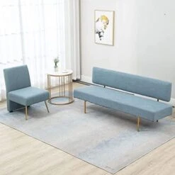 MOJAY Modern Fabric Linen Armless Love Seats Sofa, Couch For Living Room Furniture With Golden Legs For Bedroom,Small Spaces -Amazon Store 41qvIObF2NL. AC