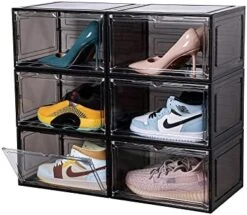 Attelite Large Clear Shoe Box Plastic Stackable, Shoe Containers Shoe Storage Organizer Box With Magnetic Door, Side Open Shoe Box For Display Sneakers, Easy Assembly,6 Pack -Amazon Store 41qvYZECNsL. AC