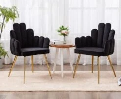 EALSON Velvet Dining Chairs Set Of 2 Comfy Upholstered Accent Arm Chairs With Mid Back Modern Finger Shape Vanity Chair With Gold Metal Legs For Living Room/Dining Room/Bedroom, Black -Amazon Store 41qyliD2OsL. AC