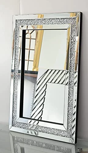 Blingworld Decorative Wall Mirror 32"x24" Crystal Mirrors For Wall Decor Living Room Silver Luxury Modern Mirrored Home Decoration, Big Large Long Mirror Silver 5 Blingworld Decorative Wall Mirror 32"x24" Crystal Mirrors For Wall Decor Living Room Silver Luxury Modern Mirrored Home Decoration, Big Large Long Mirror Silver - Image 3