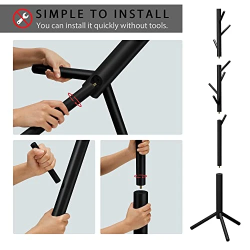 Azaeahom Coat Rack Freestanding With 8 Hooks 3 Adjustable Height Coat Racks Stand Clothing Hanger Stand Wooden Coat Tree Easy Assembly For Entryway, Bedroom, Hallway, Dormitory,Office Black 3 Azaeahom Coat Rack Freestanding With 8 Hooks 3 Adjustable Height Coat Racks Stand Clothing Hanger Stand Wooden Coat Tree Easy Assembly For Entryway, Bedroom, Hallway, Dormitory,Office Black