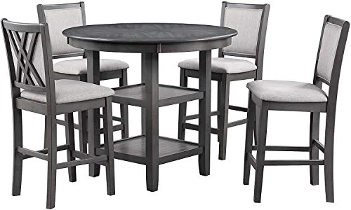 New Classic Furniture Amy 5-Piece Counter Dining Table Set, Gray 5 New Classic Furniture Amy 5-Piece Counter Dining Table Set, Gray - Image 3