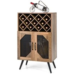 Double Door Kitchen Storage Buffet Sideboard With Wine Rack And Glass Shelf Dining Cabinet