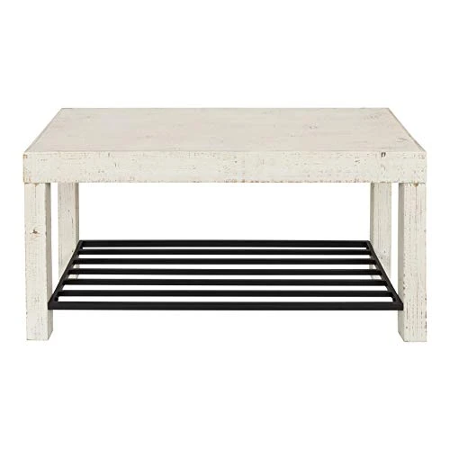 Kate And Laurel Jeran Rustic Farmhouse Bench With Iron Shoe Shelf, 36" X 14" X 20", White, Chic Entry Bench For Decor Or Storage 6 Kate And Laurel Jeran Rustic Farmhouse Bench With Iron Shoe Shelf, 36" X 14" X 20", White, Chic Entry Bench For Decor Or Storage - Image 4