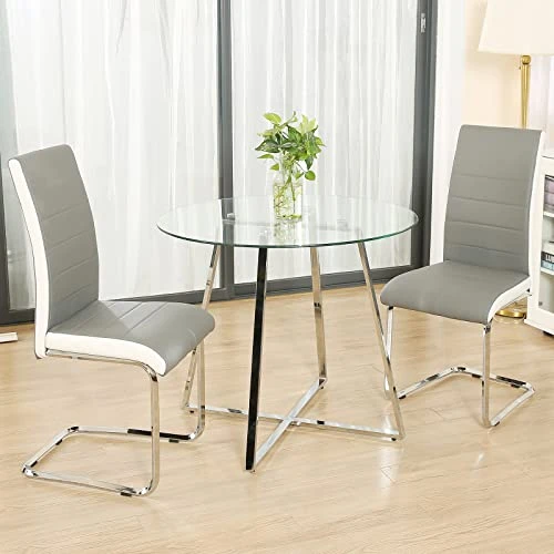 STYLIFING 2pcs Dining Chairs Armless Dining Room Chairs Set Of 2 Kitchen Chairs PU Faux Leather Upholstered Seat And Metal Chrome Legs Side Chairs With High Back Modern Grey With White 9 STYLIFING 2pcs Dining Chairs Armless Dining Room Chairs Set Of 2 Kitchen Chairs PU Faux Leather Upholstered Seat And Metal Chrome Legs Side Chairs With High Back Modern Grey With White - Image 7