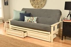 Kodiak Furniture Monterey Futon Set With Storage Drawers, With Antique White Base And Marmont Thunder Mattress