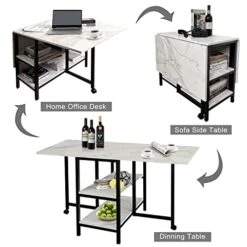 AT-VALY Folding Dining Table With 2 Storage Open Shelf,Drop Leaf Extension Dining Table,Top Folding 15.7" To 55.1" Kitchen Table (Black) -Amazon Store 41rPaWbQZ8L