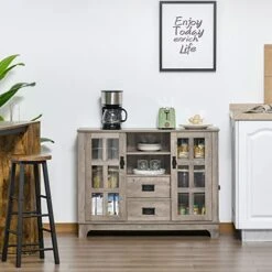 HOMCOM Sideboard Buffet Cabinet, Glass Door Kitchen Cabinet, Coffee Bar Cabinet With Storage Drawers & Adjustable Shelves For Living Room, Gray -Amazon Store 41rQNSePGAL