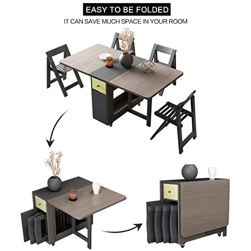 FUNROLUX Folding Dining Table With Storage Rack And 2 Drawers, Movable Kitchen Table Extendable Versatile Table Space Saving Foldable In 3 Forms (Grey) 8 FUNROLUX Folding Dining Table With Storage Rack And 2 Drawers, Movable Kitchen Table Extendable Versatile Table Space Saving Foldable In 3 Forms (Grey) - Image 6