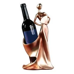 Artpaul Wine Bottle Holder Beauty Lady Statue Wine Bottle Stand Lady Wine Rack Decoration Wine Cork Holder Decor Wine Decor For Kitchen Bar (Golden Red)