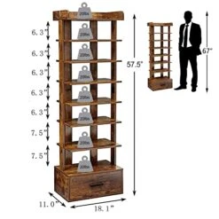 Usikey Large Vertical Shoe Rack, 8 Tiers Wooden Shoes Racks With Bottom Drawer, Top Storage & 2 Hooks, Double Shoes Storage, Modern Shoe Rack Organizer, Shoe Tower For Entryway, Hallway, Rustic Brown 15 Usikey Large Vertical Shoe Rack, 8 Tiers Wooden Shoes Racks With Bottom Drawer, Top Storage & 2 Hooks, Double Shoes Storage, Modern Shoe Rack Organizer, Shoe Tower For Entryway, Hallway, Rustic Brown -Amazon Store 41rh1mnv7pL