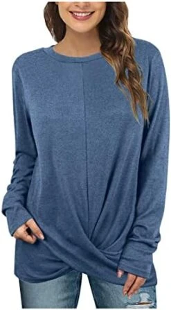 Long Sleeve Shirts For Women,Casual Crew Neck Fashion Front Twist Slit Pullover Top Solid Loose Workout Tops -Amazon Store 41rl8ABiVjL. AC