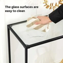 VASAGLE 39.4 Inches Console Table, Tempered Glass Sofa Table, Modern Entryway Table, Metal Frame, Easy To Assemble, Adjustable Feet, For Living Room, Hallway, Black ULGT026B01 -Amazon Store 41rmS3yldHL