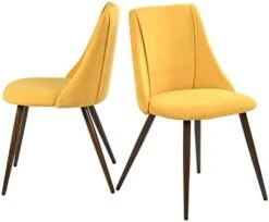 FurnitureR Mid-Century Dining Room Chairs Set Of 2, Side Chair Velvet Upholstered Seat With Metal Frame, Yellow -Amazon Store 41rqptCtErL. AC