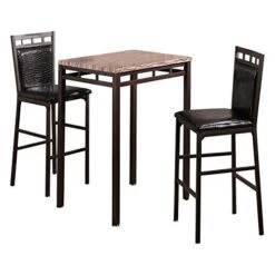 Home Source 3-Piece Bistro Set With Counter Height Black Faux Marble Table And 2 Textured Faux Leather Side Chairs (Black/Brown) -Amazon Store 41rrnT6yjaL