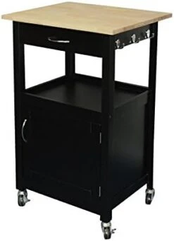 EHemco Kitchen Island Cart On Wheels With Drawer, Storage Cabinet, Shelf And Natural Solid Hardwood Top, White Base -Amazon Store 41rt3xOjkRL. AC