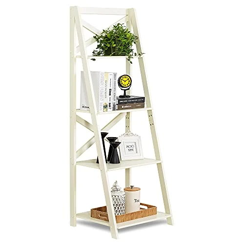 ZENODDLY Ladder Shelf White Ladder Bookshelf, 56.3in Tall Standing Ladder Shelves For Living Room Bathroom Furniture Bedroom Display Shelf, Wooden Leaning Bookshelf Ladder Bookcase Plant Shelf Indoor 3 ZENODDLY Ladder Shelf White Ladder Bookshelf, 56.3in Tall Standing Ladder Shelves For Living Room Bathroom Furniture Bedroom Display Shelf, Wooden Leaning Bookshelf Ladder Bookcase Plant Shelf Indoor