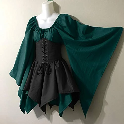JEGULV Medieval Fairy Cosplay Set Women's Gothic Elf Fairy Short Dresses Renaissance Costumes Halloween Flare Sleeve Dress 4 JEGULV Medieval Fairy Cosplay Set Women's Gothic Elf Fairy Short Dresses Renaissance Costumes Halloween Flare Sleeve Dress - Image 2