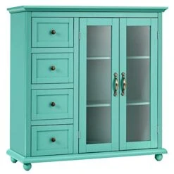 Giantex Buffet Sideboard, Wood Storage Cabinet, Console Table With 4 Drawers, 2-Door Credenza, Living Room Dining Room Furniture, Buffet Server, Kitchen Pantry Cupboard (Sea Green)