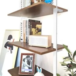 OGCAU Ladder Shelf, 5 Tier Ladder Bookshelf Organizer, Open Wall Mount Ladder Bookshelf, Display Storage Rack Organizer, Industrial Metal Frame - White&Brown -Amazon Store 41rwVjSYovL