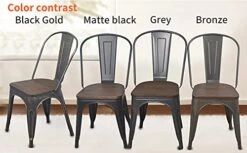 Metal Dining Chairs Farmhouse Stacking Kitchen Chairs BlackGold Set Of 4 With Wood Seat High Back For Dining Room Restaurant Bistro Cafe Industrial/Vintage/Rustic/Classic/Chic -Amazon Store 41rwXpHorDL
