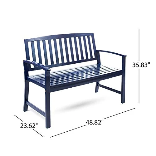 Christopher Knight Home Laurel Farmhouse Cottage Acacia Wood Bench, Pu Navy Blue 4 Christopher Knight Home Laurel Farmhouse Cottage Acacia Wood Bench, Pu Navy Blue - Image 2