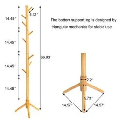 C&AHOME Bamboo Coat Rack Stand With 8 Hooks, Wooden Coat Tree Adjustable Sizes, Entryway Hall Tree Free Standing Coat Hanger Stand For Hat, Bag, Clothes, Jacket, Natural -Amazon Store 41rx53fDIUL