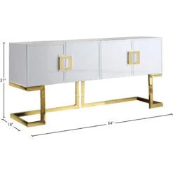 Meridian Furniture Beth Collection Modern | Contemporary Sideboard Buffet, Rich Gold Stainless Steel Base, White Laquer Finish, 64" W X 18" D X 31" H, Cabinet -Amazon Store 41s9ipaubFL