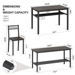 Bigbiglife Dining Table Set For 4, Modern Kitchen Table And 2 Chairs With 1 Bench, Wood Dining Room Set With 2 Storage Racks And 4 S-Hooks For Small Space Home Kitchen, Dark Grey -Amazon Store 41sAnL0BEnL