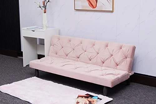 GPCRAC Convertible Folding Sofa Bed, Futon Sofabed With 3 Adjustable Positions For Living Room, Home, Office Dorms, Compact Living Spaces (Pink) 5 GPCRAC Convertible Folding Sofa Bed, Futon Sofabed With 3 Adjustable Positions For Living Room, Home, Office Dorms, Compact Living Spaces (Pink) - Image 3