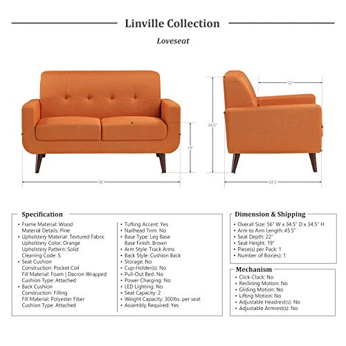 Lexicon Linville 2-Piece Living Room Set, Orange 3 Lexicon Linville 2-Piece Living Room Set, Orange