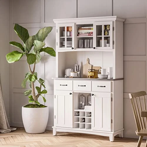 Homestyles Sideboards-buffets-credenzas, Server With Hutch, Off White 4 Homestyles Sideboards-buffets-credenzas, Server With Hutch, Off White - Image 2
