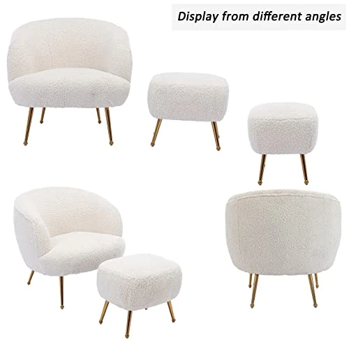 DUOMAY Modern Accent Chair With Ottoman, Sherpa Upholstered Barrel Chair With Footrest, Comfy Lounge Chair Single Sofa Armchair Club Chair For Living Room Bedroom Office, White 8 DUOMAY Modern Accent Chair With Ottoman, Sherpa Upholstered Barrel Chair With Footrest, Comfy Lounge Chair Single Sofa Armchair Club Chair For Living Room Bedroom Office, White - Image 6
