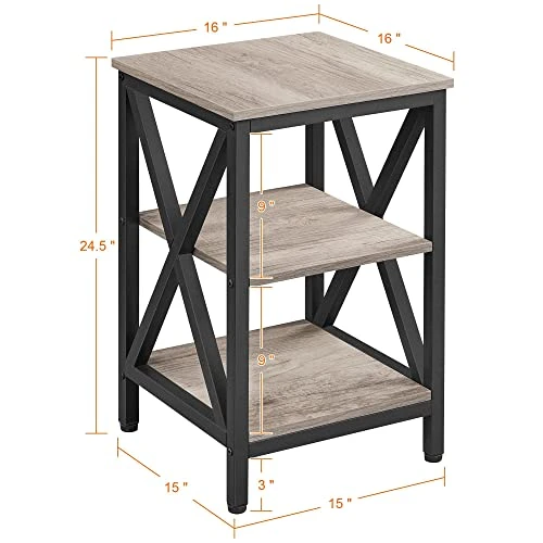 Yaheetech Industrial End Tables Set Of 2, 3-Tier Side Tables With Storage Shelves For Living Room, X Design Sofa Tables, Strong Metal Frame, Easy Assembly, 16x16x24.5 In, Gray 4 Yaheetech Industrial End Tables Set Of 2, 3-Tier Side Tables With Storage Shelves For Living Room, X Design Sofa Tables, Strong Metal Frame, Easy Assembly, 16x16x24.5 In, Gray - Image 2