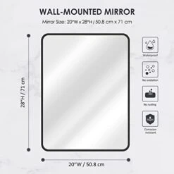 FTMIR 20 X 28 Inch Black Rectangle Mirror Bathroom Rectangular Wall Mounted Mirror With Premium Aluminum Matte Rounded Corner Frame(Horizontal Or Vertical Suspension) -Amazon Store 41sJxCksXGL