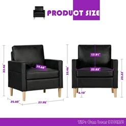 TYBOATLE Modern Faux Leather Living Room Furniture Sectional Sofa Sets 2 Pieces, Loveseat Couch W/ 2 USB Charging Ports And Comfy Accent Arm Chair For Small Space, Apartment, Office, Studio (Black) -Amazon Store 41sKUOgkpAL