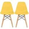 2xhome Set Of 2 Kids Size Plastic Toddler Chairs With Natural Wooden Dowel Legs, Yellow
