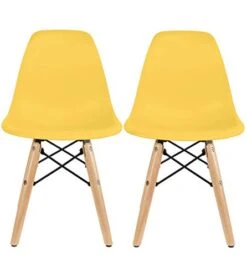 2xhome Set Of 2 Kids Size Plastic Toddler Chairs With Natural Wooden Dowel Legs, Yellow