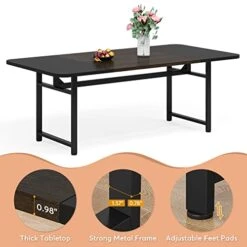 Tribesigns Dining Table For 6-8 People, 70.87" Long Dining Room Table With Heavy Duty Metal Frame, Industrial Rectangle Kitchen Table For Kitchen, Dining Room, Vintage Grey/Black -Amazon Store 41sVu4mrL0L