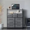 WASAGUN 9 Fabric Drawers Dresser, Dresser For Bedroom With Charging Station & USB Ports, Aluminum Alloy Handle And Wooden Top, Chest Of Drawers For Bedroom, Dark Grey -Amazon Store 41sfPjyKvML