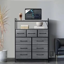 WASAGUN 9 Fabric Drawers Dresser, Dresser For Bedroom With Charging Station & USB Ports, Aluminum Alloy Handle And Wooden Top, Chest Of Drawers For Bedroom, Dark Grey -Amazon Store 41sfPjyKvML. AC