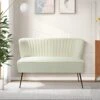 HULALA HOME Velvet Loveseat Sofa With Gold Legs, Mid-Century Modern Upholstered Love Seat Couch, Tufted Small 2-Seat Sofa Armless For Living Room, Bedroom, Apartment Small Spaces, Ivory