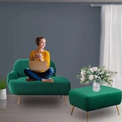 PEIHONGET Chaise Lounge Chair For Bedroom, Velvet Chaise Lounge Indoor Accent Chair With Ottoman 2 In 1 Recliner Sofa Chair Bed With Footrest Reading Chair For Bedroom Apartment Office (Green) -Amazon Store 41shxZGyfDL