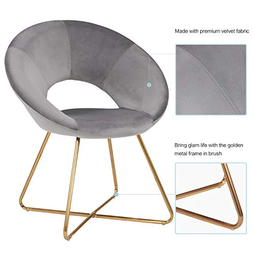Duhome Modern Accent Velvet Chairs Dining Chairs Single Sofa Comfy Upholstered Arm Chair Living Room Furniture Mid-Century Leisure Lounge Chairs With Golden Metal Frame Legs Set Of 2 Grey 6 Duhome Modern Accent Velvet Chairs Dining Chairs Single Sofa Comfy Upholstered Arm Chair Living Room Furniture Mid-Century Leisure Lounge Chairs With Golden Metal Frame Legs Set Of 2 Grey - Image 4